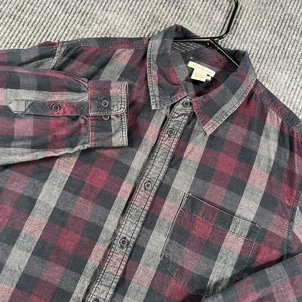 Carbon 2 Cobalt Shirt Mens Large Red Gray Plaid Long Sleeve Button Up Casual